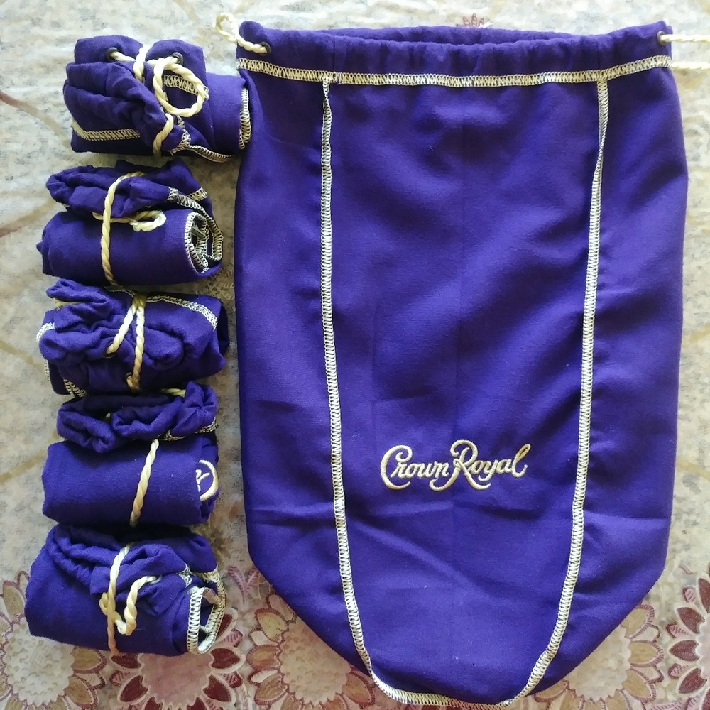Crown Royal Drawstring Purple Bags Lot of 6
